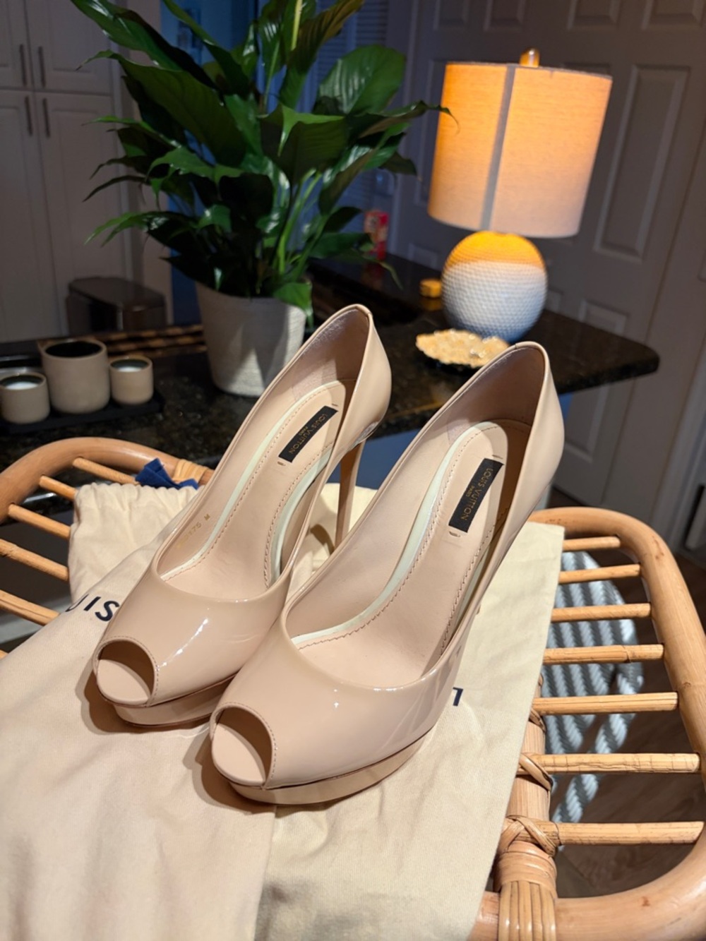 Nude Patent Peep-Toe Stiletto Heels - WORN ONCE Louis Vuitton